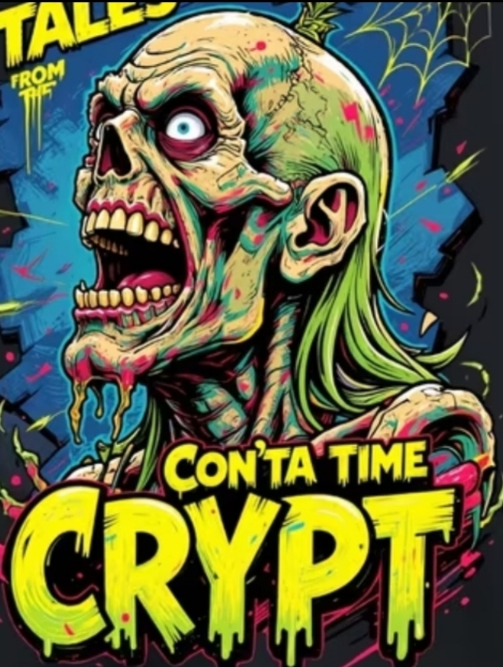 Tales From The CRYPT Con'ta Time Crypt Graphic Tee — Neon Zombie Illustration